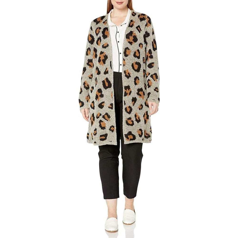I.N. Studio Woman Leopard Print Open Knit Sweater